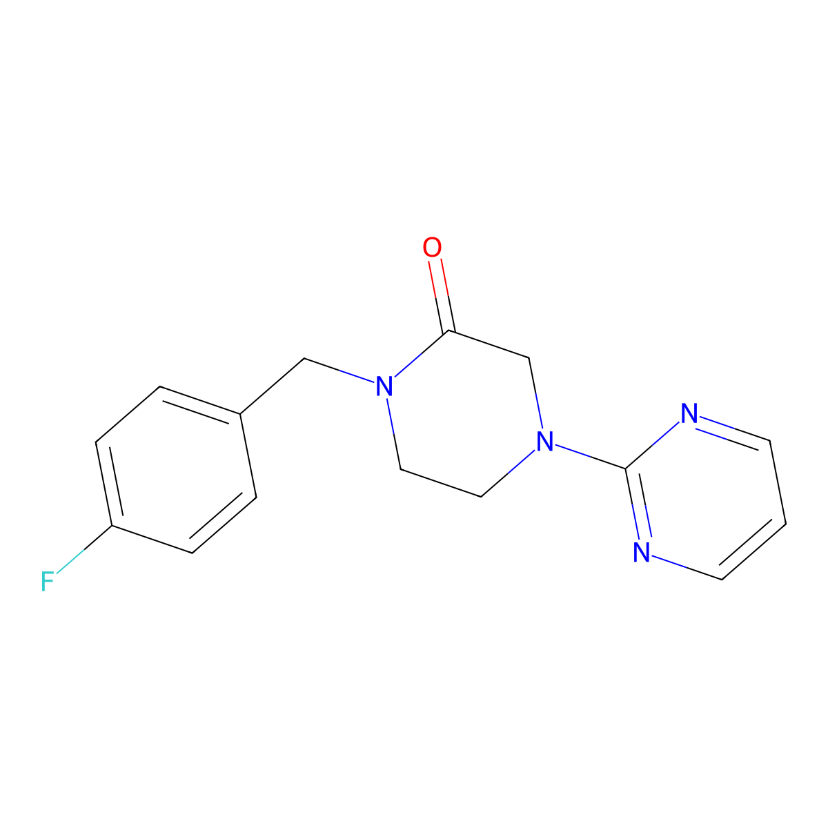 1-[(4-Fluorophenyl)methyl]-4-(pyrimidin-2-yl)piperazin-2-one molecular structure, CAS 2877640-56-5
