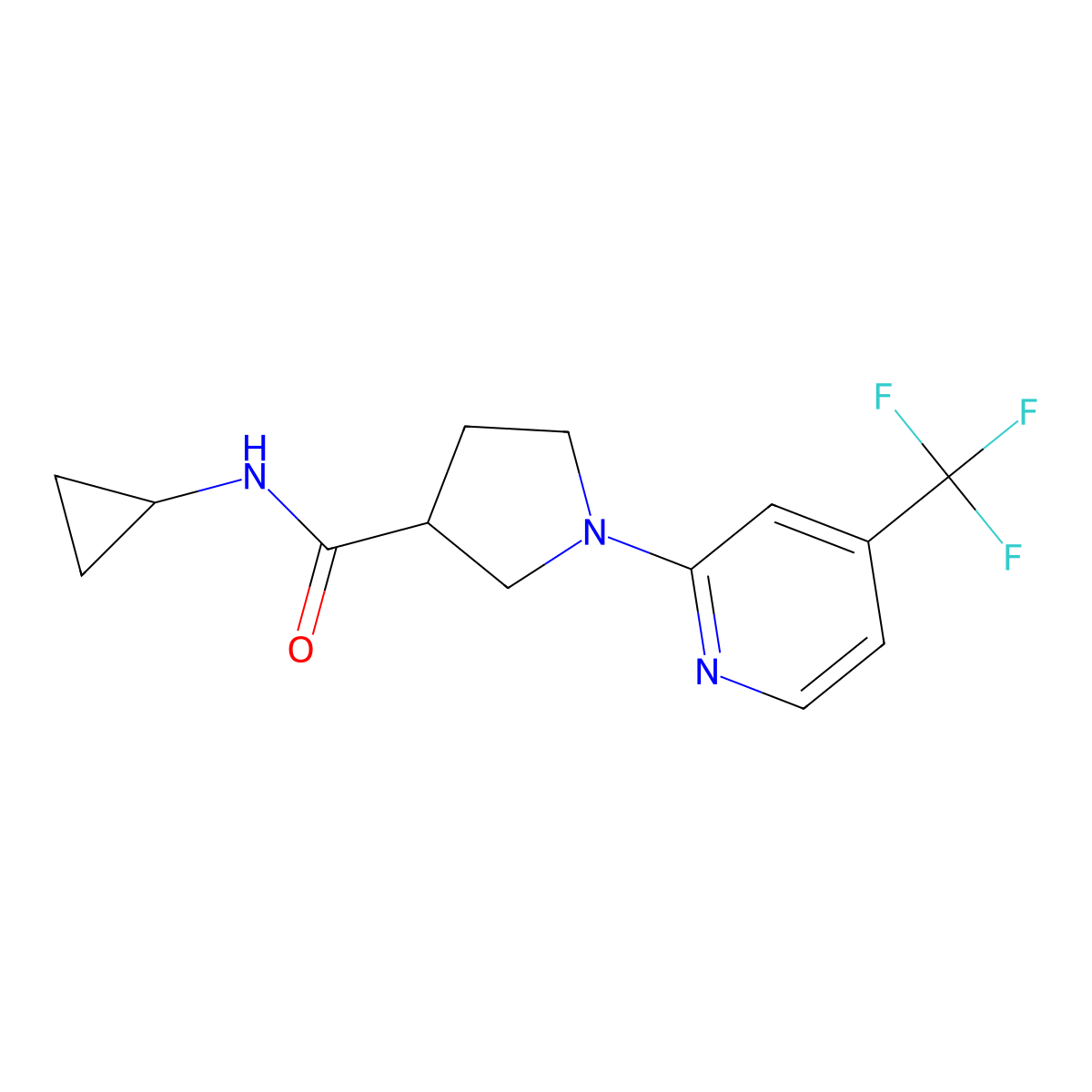 N-cyclopropyl-1-[4-(trifluoromethyl)pyridin-2-yl]pyrrolidine-3-carboxamide molecular structure, CAS 2877640-61-2