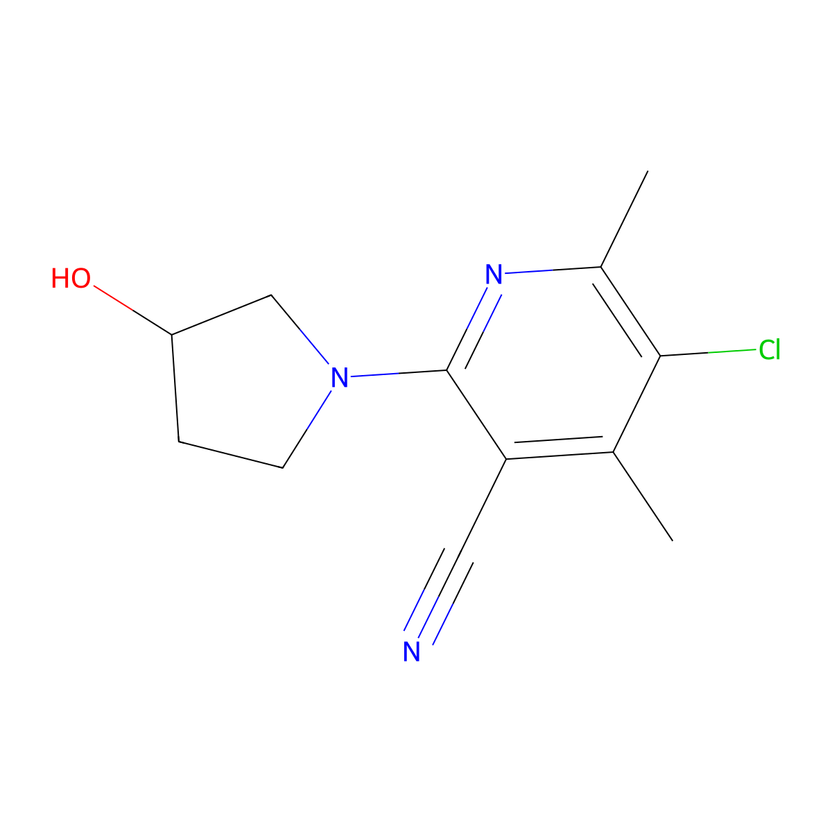 5-Chloro-2-(3-hydroxypyrrolidin-1-yl)-4,6-dimethylpyridine-3-carbonitrile molecular structure, CAS 2877640-64-5
