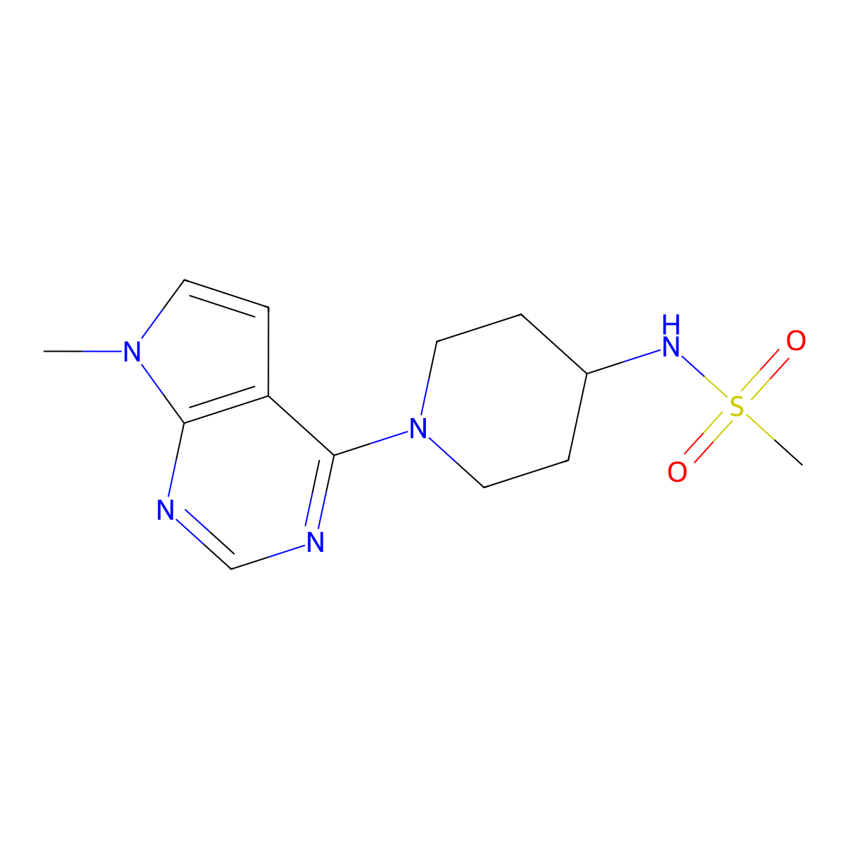 N-(1-{7-methyl-7H-pyrrolo[2,3-d]pyrimidin-4-yl}piperidin-4-yl)methanesulfonamide molecular structure, CAS 2877640-68-9