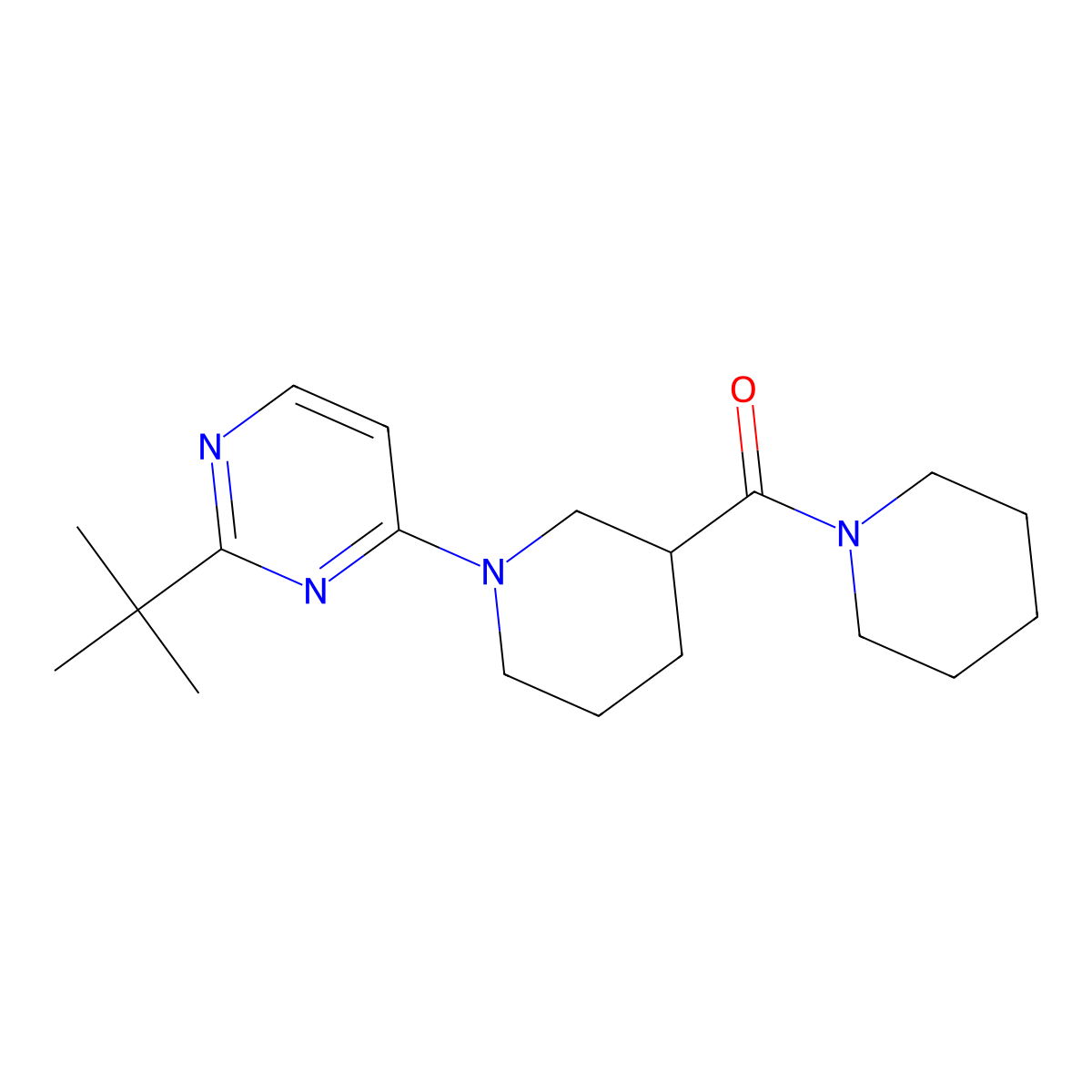 2-Tert-butyl-4-[3-(piperidine-1-carbonyl)piperidin-1-yl]pyrimidine molecular structure, CAS 2877640-74-7