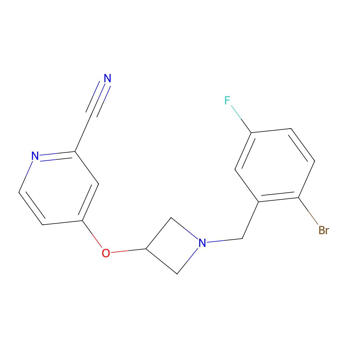 4-({1-[(2-Bromo-5-fluorophenyl)methyl]azetidin-3-yl}oxy)pyridine-2-carbonitrile molecular structure, CAS 2877640-87-2