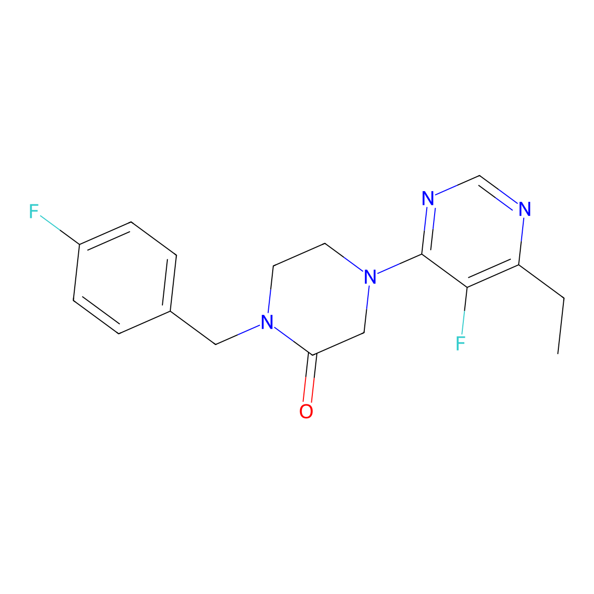 4-(6-Ethyl-5-fluoropyrimidin-4-yl)-1-[(4-fluorophenyl)methyl]piperazin-2-one molecular structure, CAS 2877640-92-9