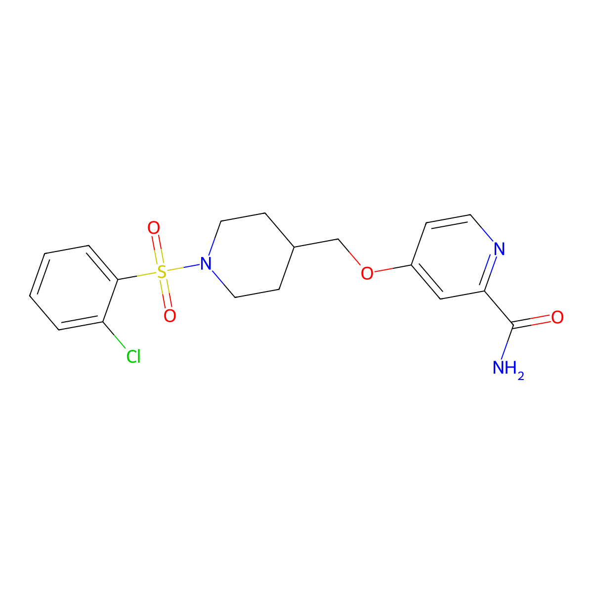 4-{[1-(2-Chlorobenzenesulfonyl)piperidin-4-yl]methoxy}pyridine-2-carboxamide molecular structure, CAS 2877640-99-6