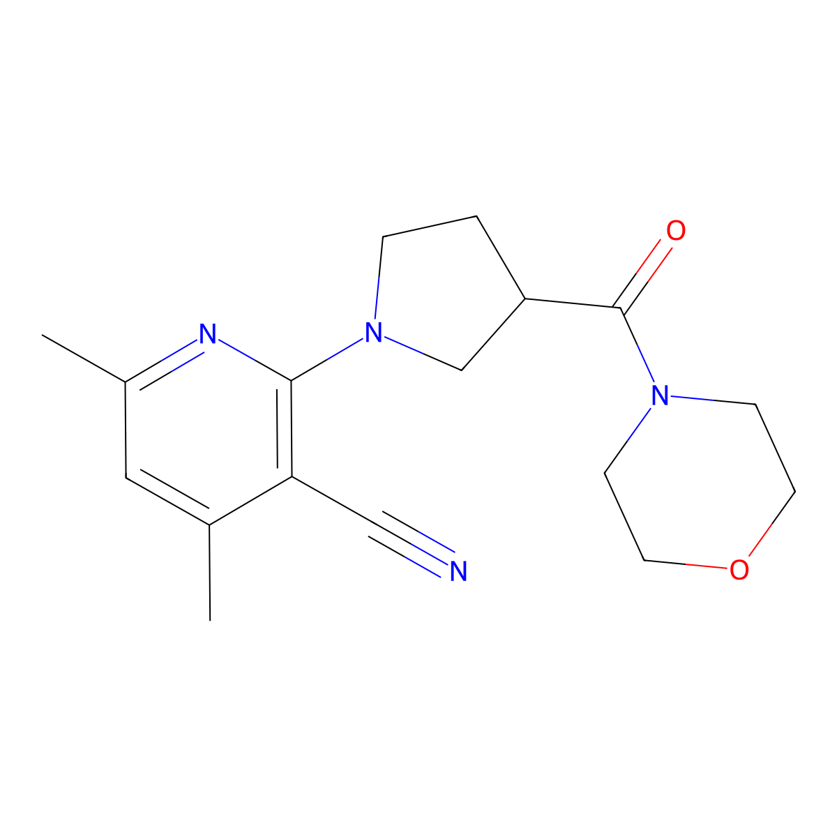 4,6-Dimethyl-2-[3-(morpholine-4-carbonyl)pyrrolidin-1-yl]pyridine-3-carbonitrile molecular structure, CAS 2877641-03-5