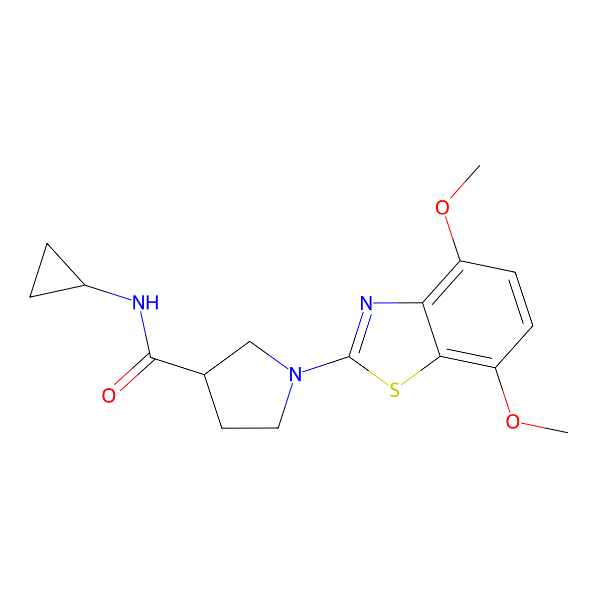 N-cyclopropyl-1-(4,7-dimethoxy-1,3-benzothiazol-2-yl)pyrrolidine-3-carboxamide molecular structure, CAS 2877641-16-0