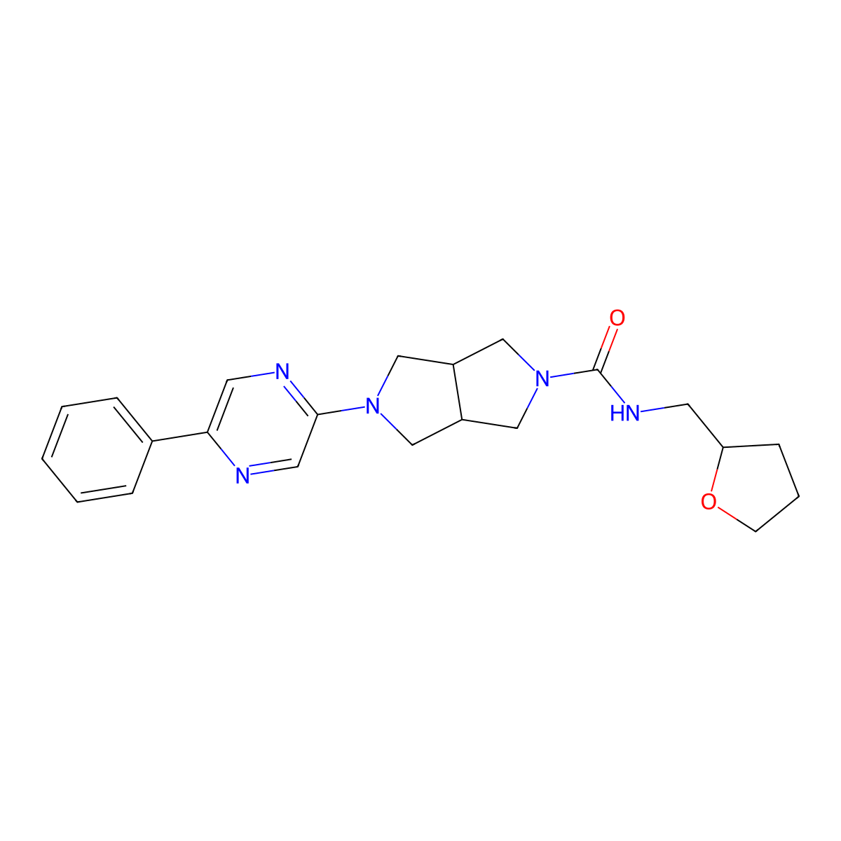N-[(oxolan-2-yl)methyl]-5-(5-phenylpyrazin-2-yl)-octahydropyrrolo[3,4-c]pyrrole-2-carboxamide molecular structure, CAS 2877641-17-1