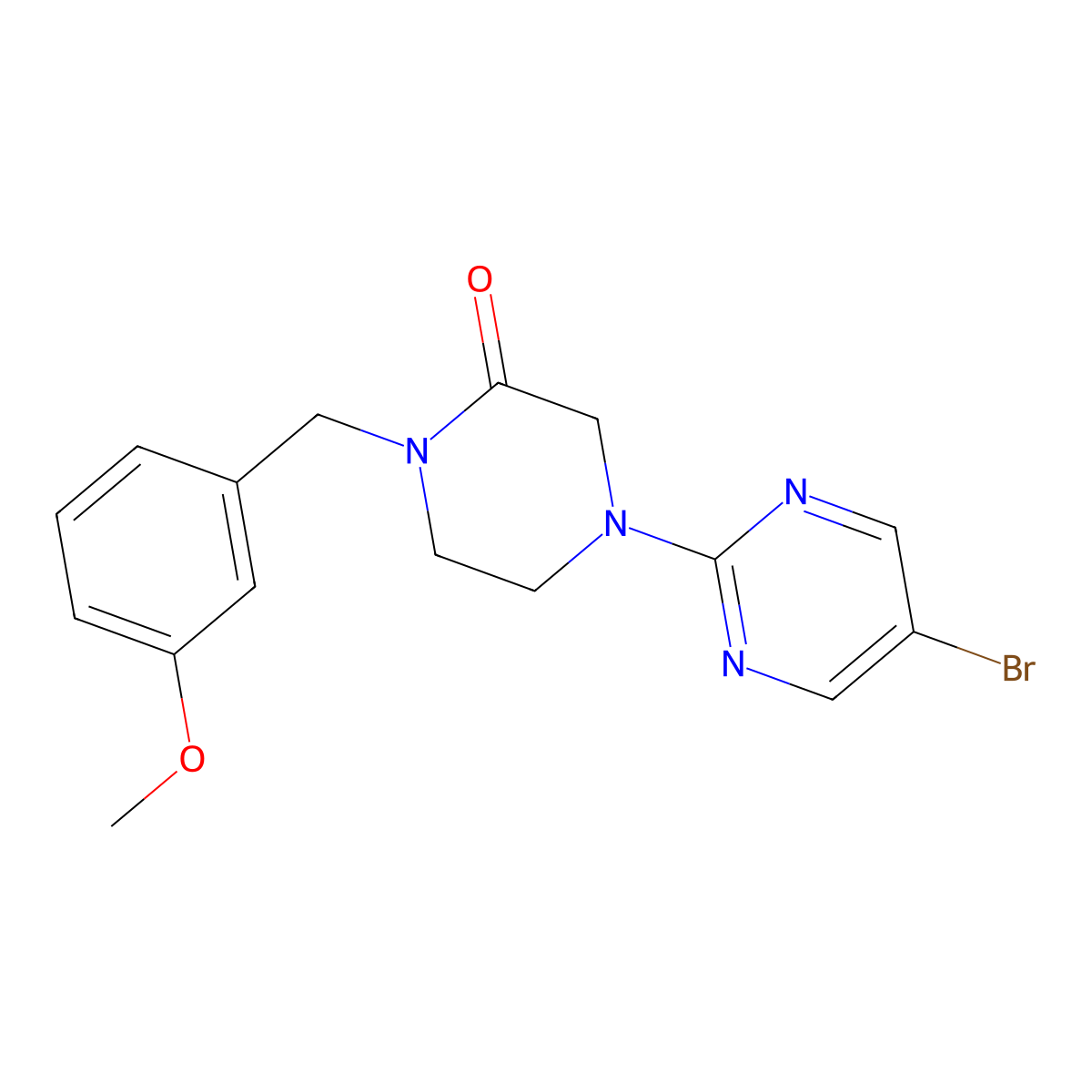 4-(5-Bromopyrimidin-2-yl)-1-[(3-methoxyphenyl)methyl]piperazin-2-one molecular structure, CAS 2877641-19-3