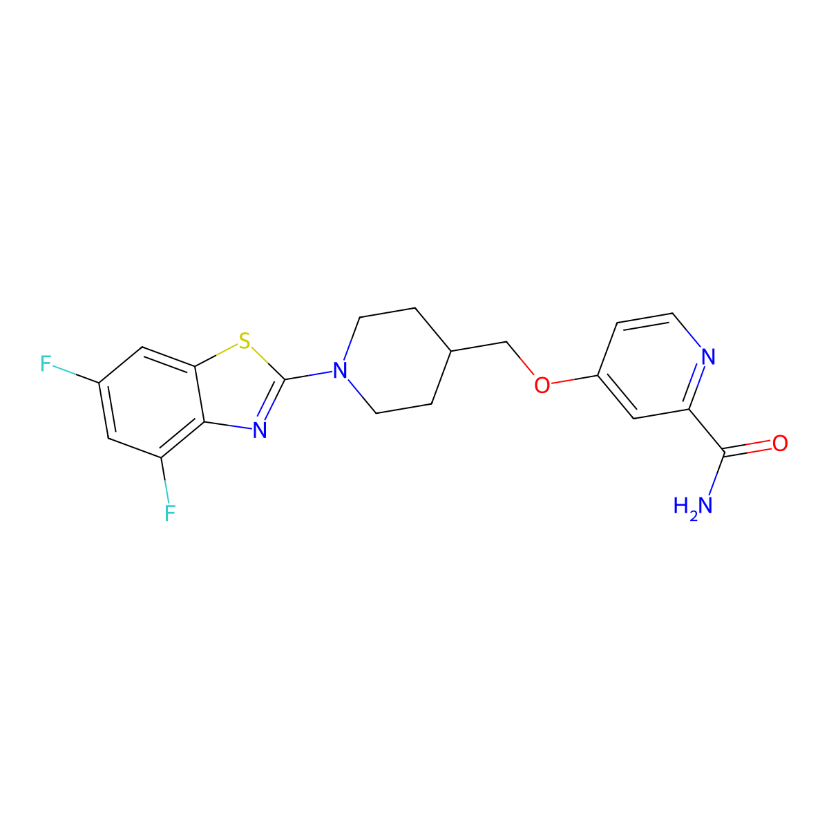 4-{[1-(4,6-Difluoro-1,3-benzothiazol-2-yl)piperidin-4-yl]methoxy}pyridine-2-carboxamide molecular structure, CAS 2877641-20-6
