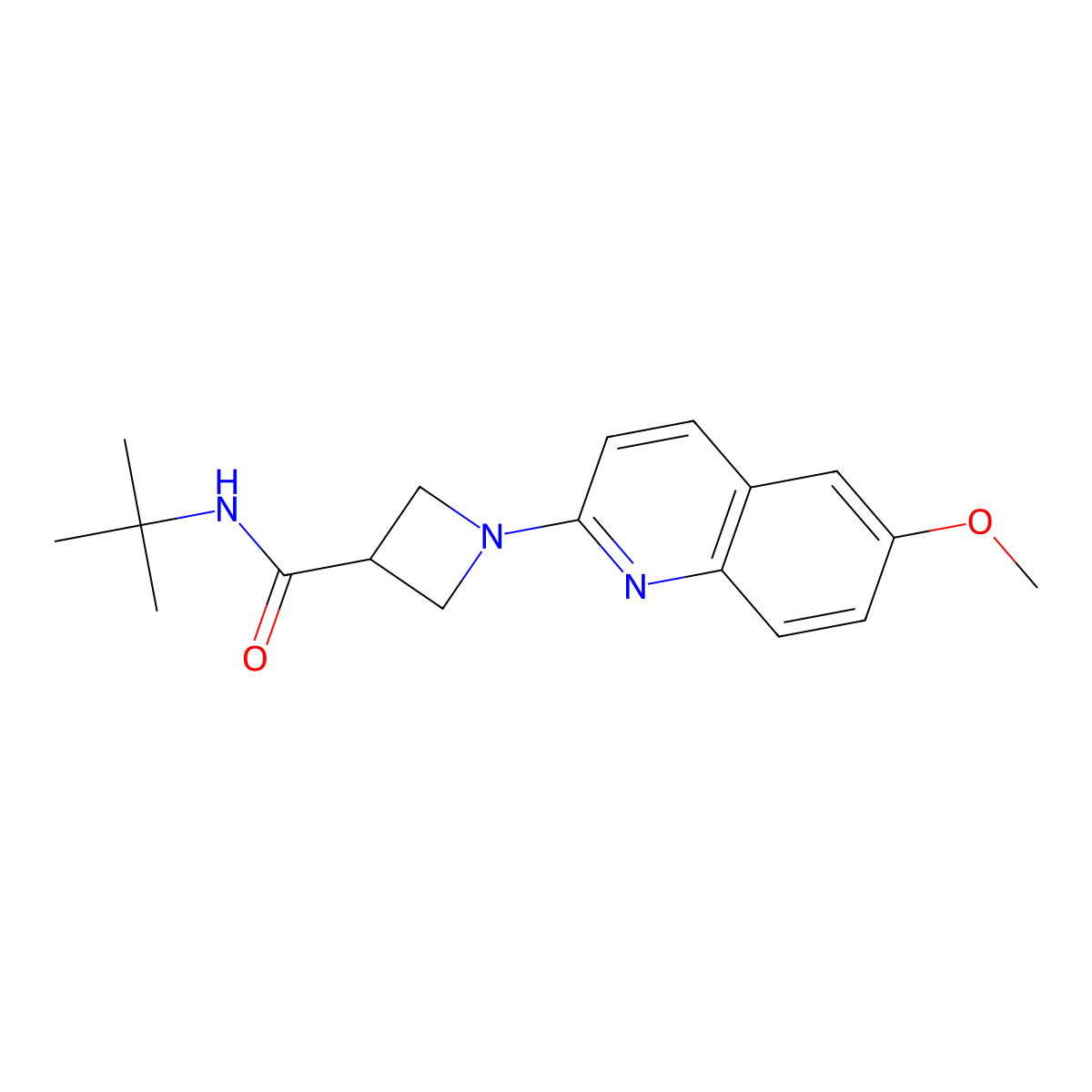 N-tert-butyl-1-(6-methoxyquinolin-2-yl)azetidine-3-carboxamide molecular structure, CAS 2877641-22-8