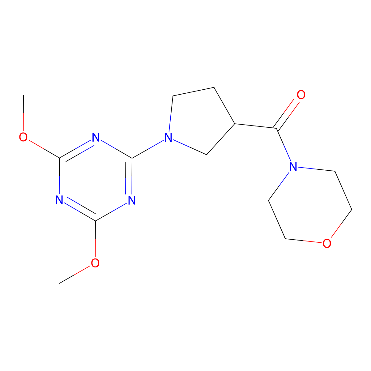 2,4-Dimethoxy-6-[3-(morpholine-4-carbonyl)pyrrolidin-1-yl]-1,3,5-triazine molecular structure, CAS 2877641-24-0