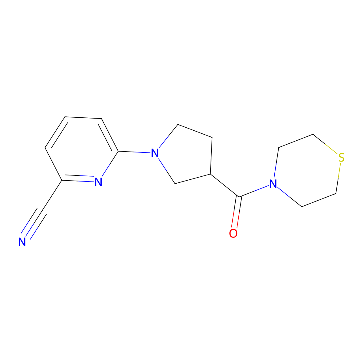 6-[3-(Thiomorpholine-4-carbonyl)pyrrolidin-1-yl]pyridine-2-carbonitrile molecular structure, CAS 2877641-25-1