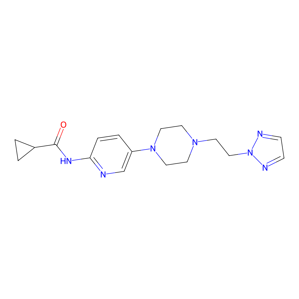 N-(5-{4-[2-(2H-1,2,3-triazol-2-yl)ethyl]piperazin-1-yl}pyridin-2-yl)cyclopropanecarboxamide molecular structure, CAS 2877641-35-3