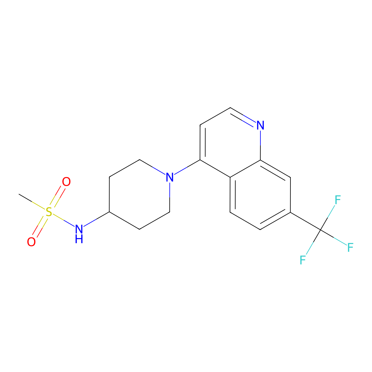 N-{1-[7-(trifluoromethyl)quinolin-4-yl]piperidin-4-yl}methanesulfonamide molecular structure, CAS 2877641-36-4