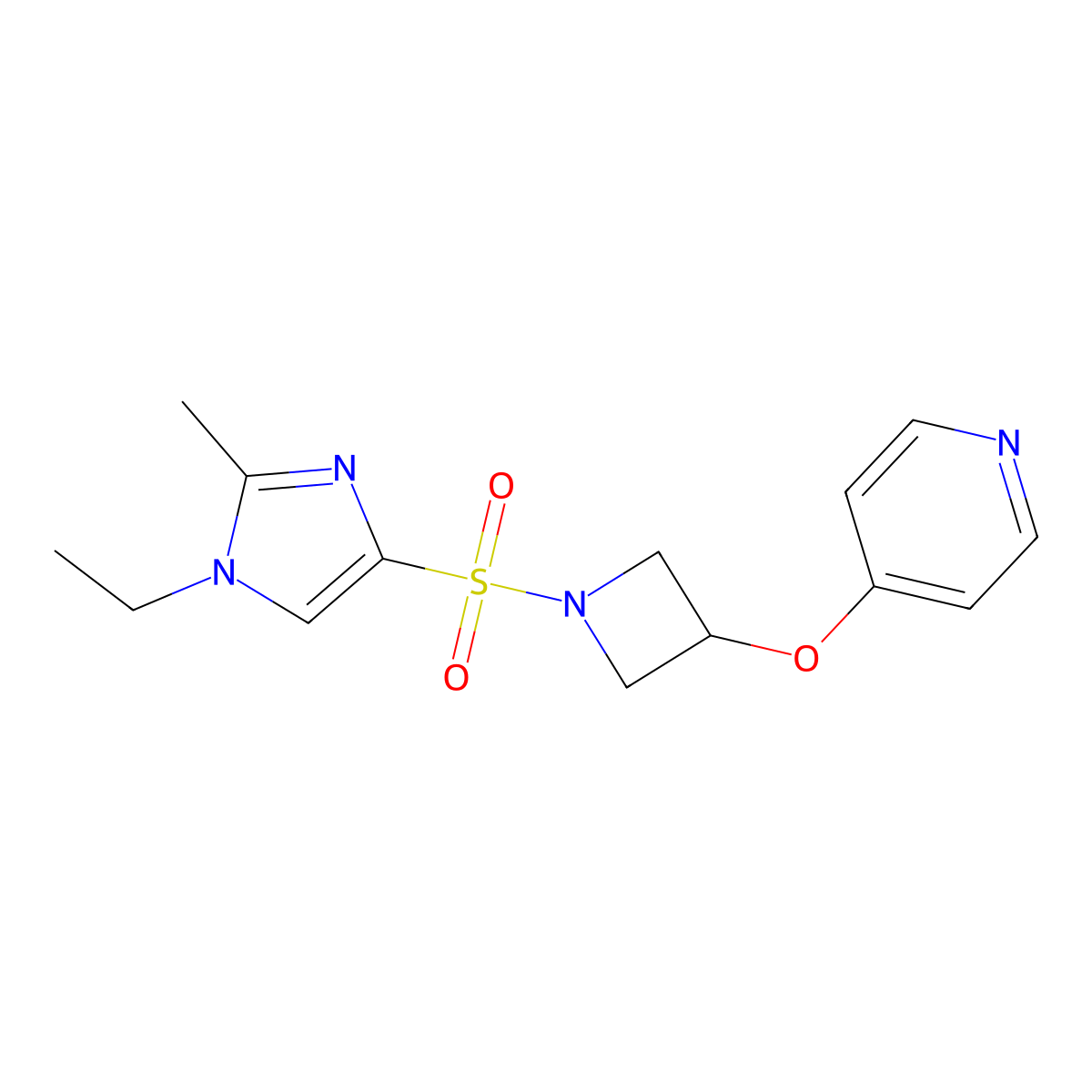 4-({1-[(1-ethyl-2-methyl-1H-imidazol-4-yl)sulfonyl]azetidin-3-yl}oxy)pyridine molecular structure, CAS 2877641-39-7