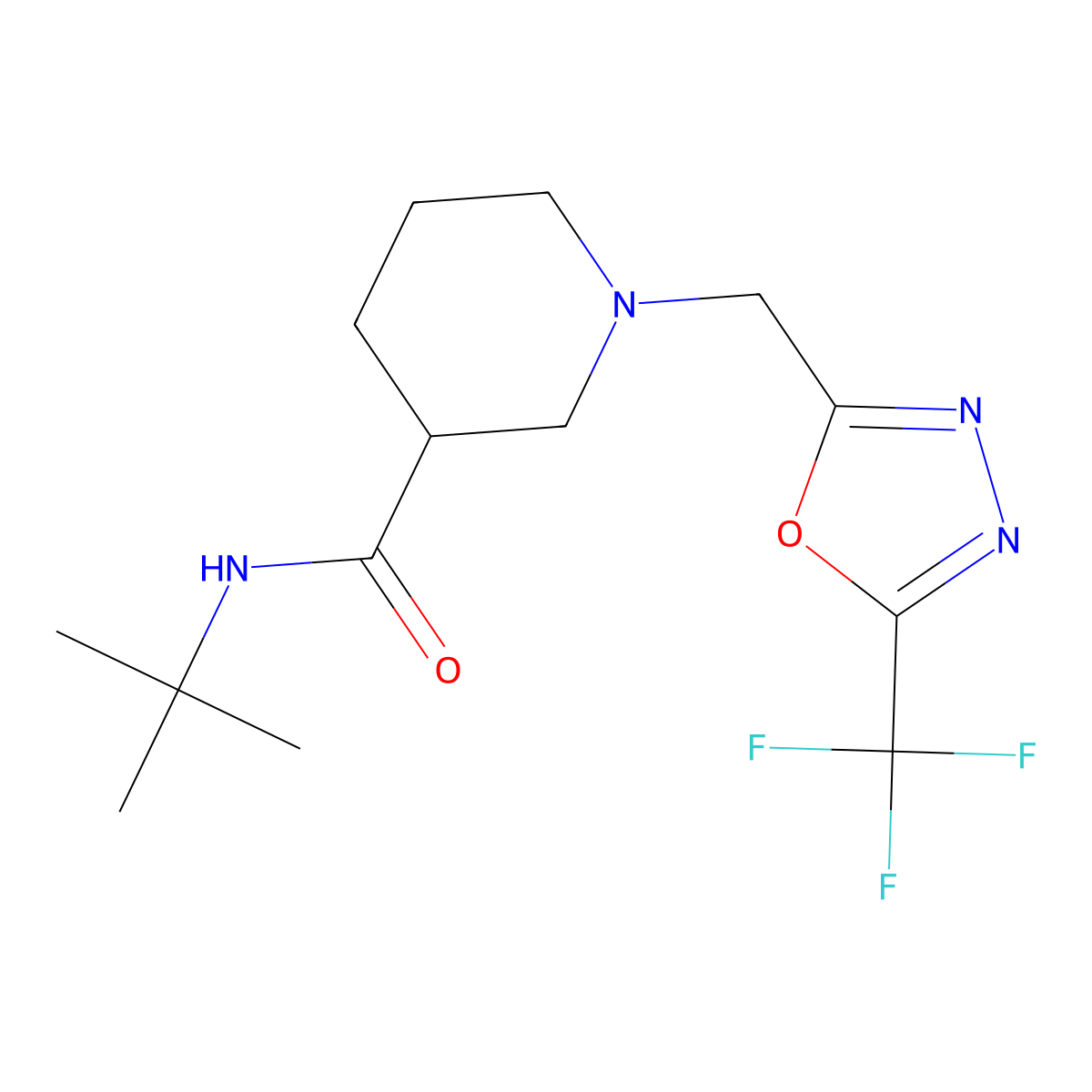N-tert-butyl-1-{[5-(trifluoromethyl)-1,3,4-oxadiazol-2-yl]methyl}piperidine-3-carboxamide molecular structure, CAS 2877641-40-0