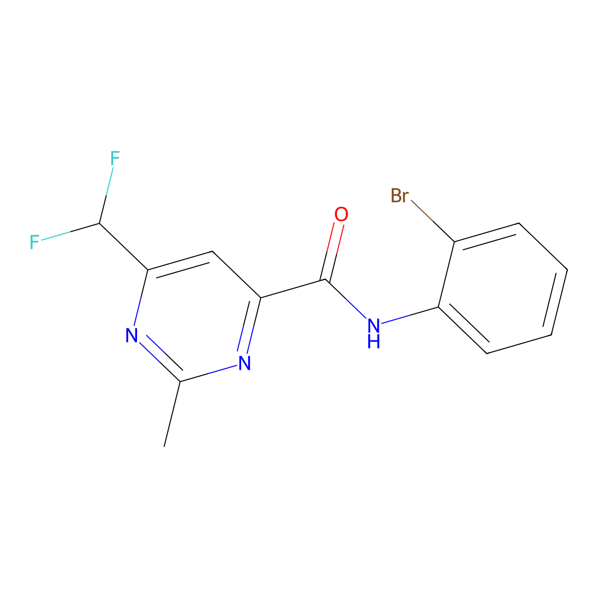 N-(2-bromophenyl)-6-(difluoromethyl)-2-methylpyrimidine-4-carboxamide molecular structure, CAS 2877641-41-1