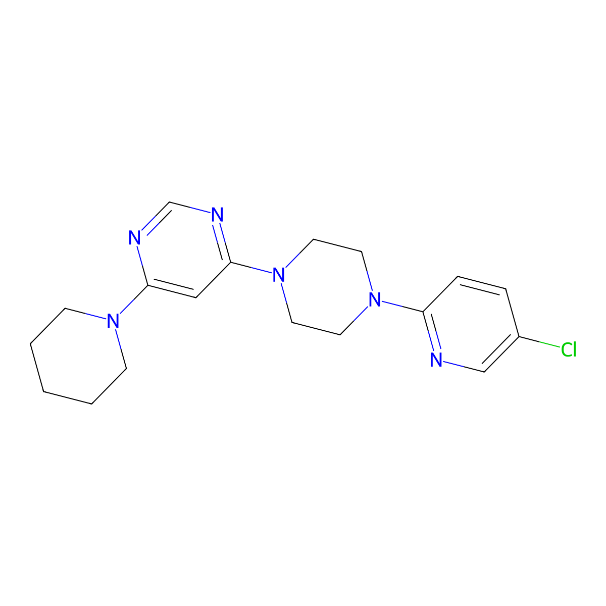 4-[4-(5-Chloropyridin-2-yl)piperazin-1-yl]-6-(piperidin-1-yl)pyrimidine molecular structure, CAS 2877641-52-4