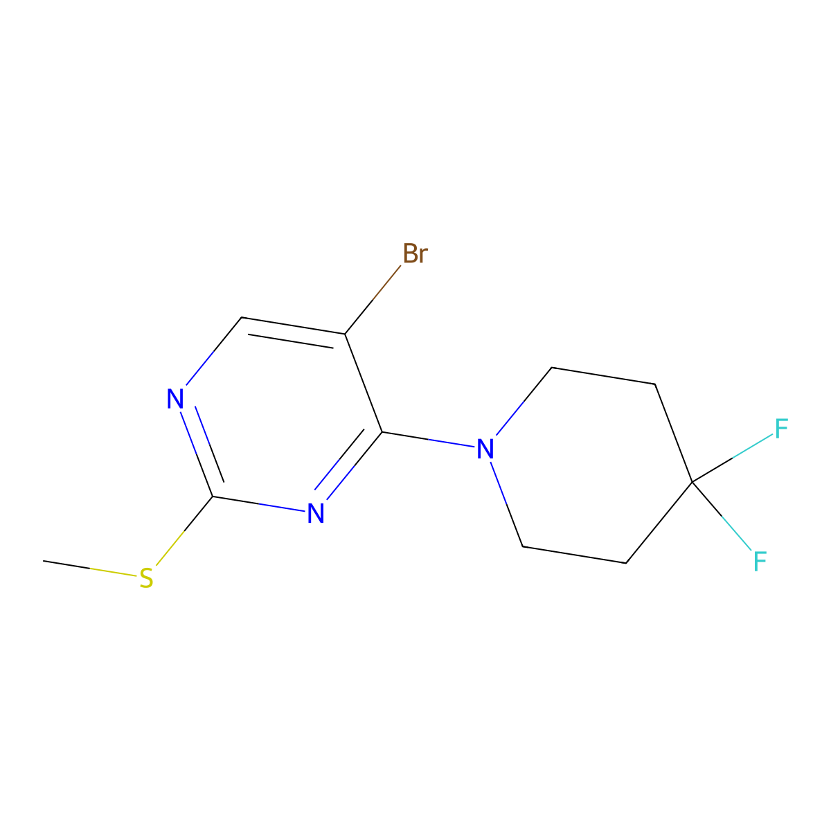5-Bromo-4-(4,4-difluoropiperidin-1-yl)-2-(methylsulfanyl)pyrimidine molecular structure, CAS 2877641-53-5