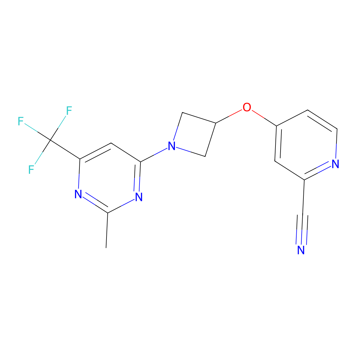 4-({1-[2-Methyl-6-(trifluoromethyl)pyrimidin-4-yl]azetidin-3-yl}oxy)pyridine-2-carbonitrile molecular structure, CAS 2877641-57-9