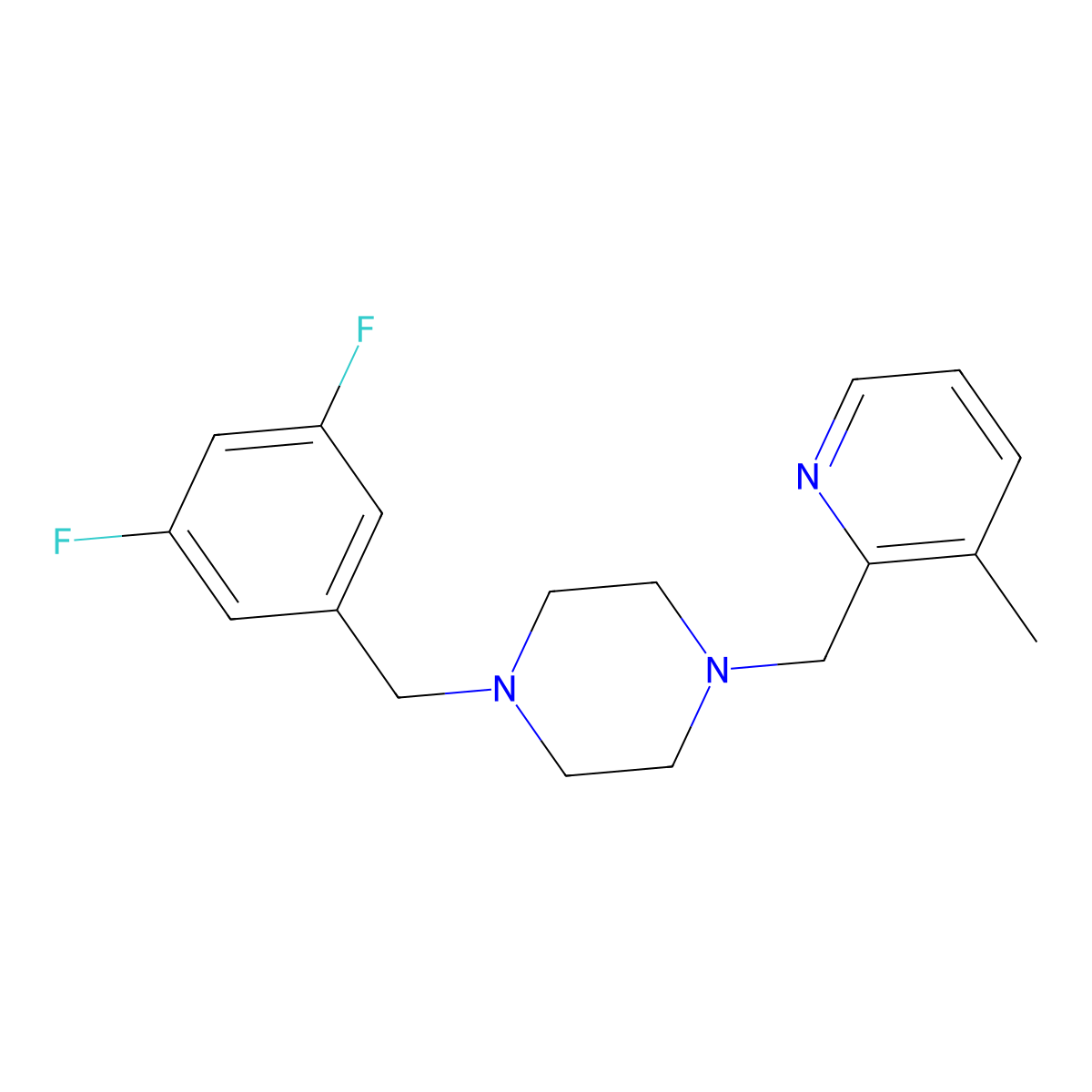 1-[(3,5-Difluorophenyl)methyl]-4-[(3-methylpyridin-2-yl)methyl]piperazine molecular structure, CAS 2877641-61-5