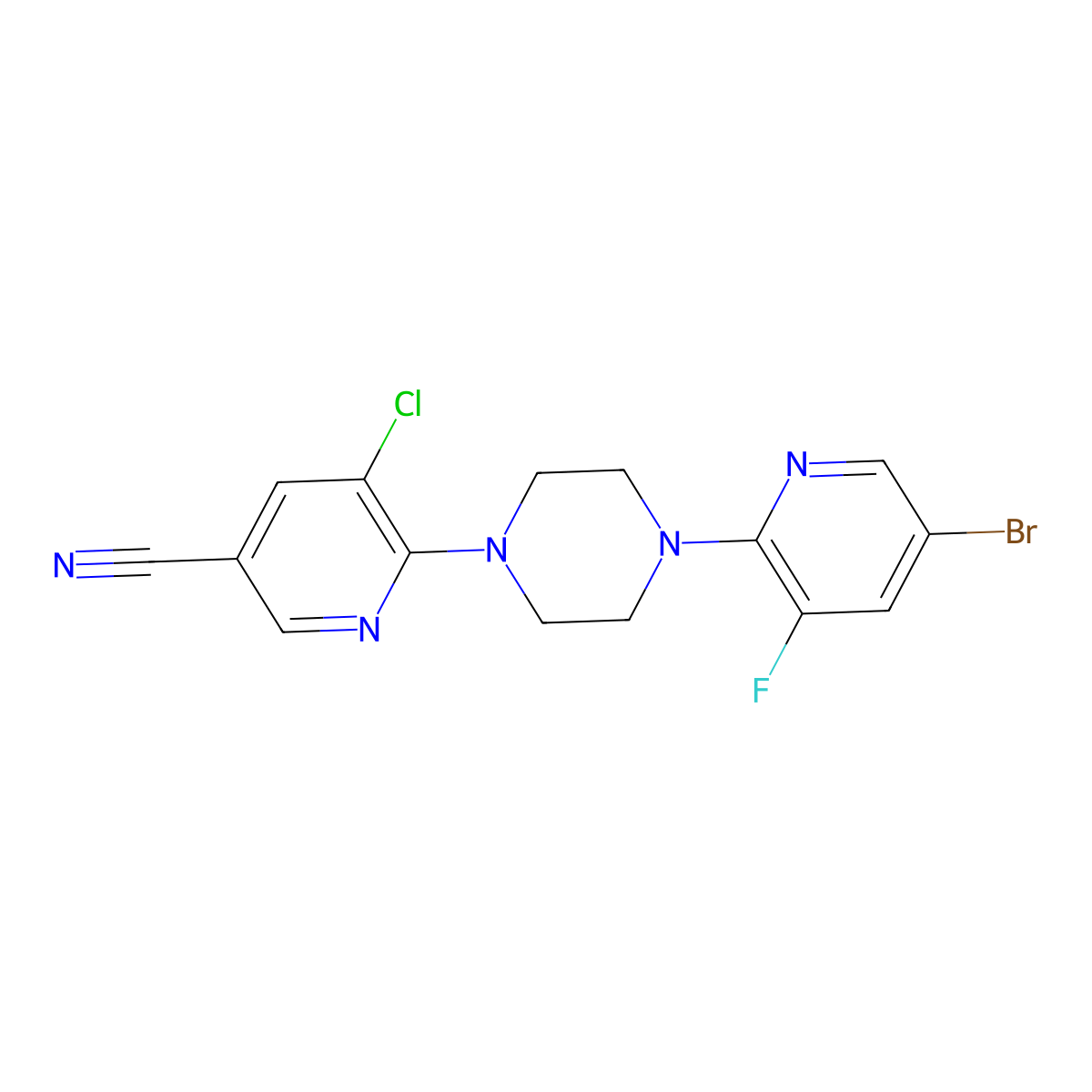 6-[4-(5-Bromo-3-fluoropyridin-2-yl)piperazin-1-yl]-5-chloropyridine-3-carbonitrile molecular structure, CAS 2877641-62-6