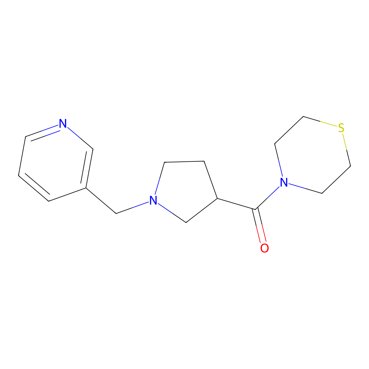 4-{1-[(Pyridin-3-yl)methyl]pyrrolidine-3-carbonyl}thiomorpholine molecular structure, CAS 2877641-64-8