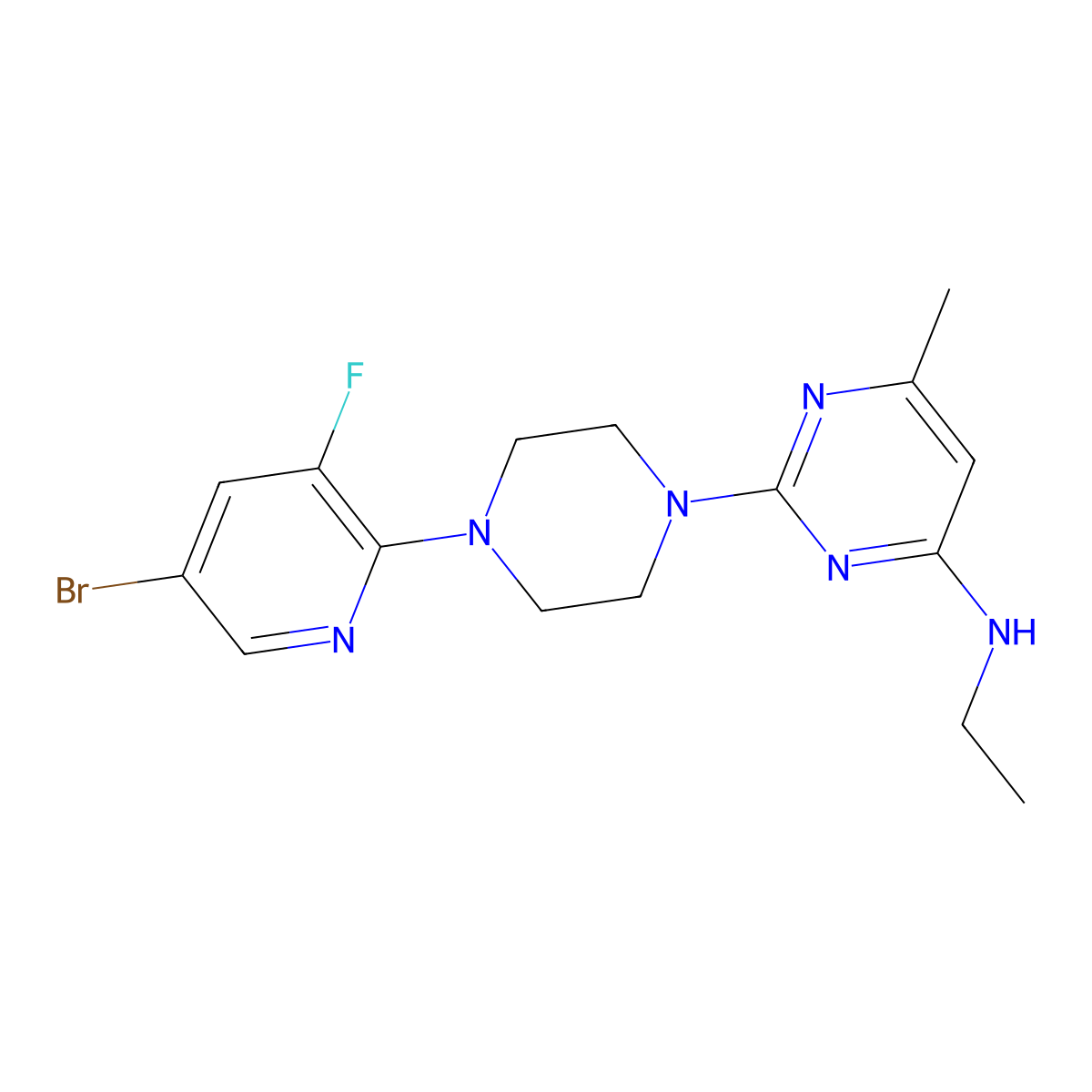 2-[4-(5-bromo-3-fluoropyridin-2-yl)piperazin-1-yl]-N-ethyl-6-methylpyrimidin-4-amine molecular structure, CAS 2877641-65-9