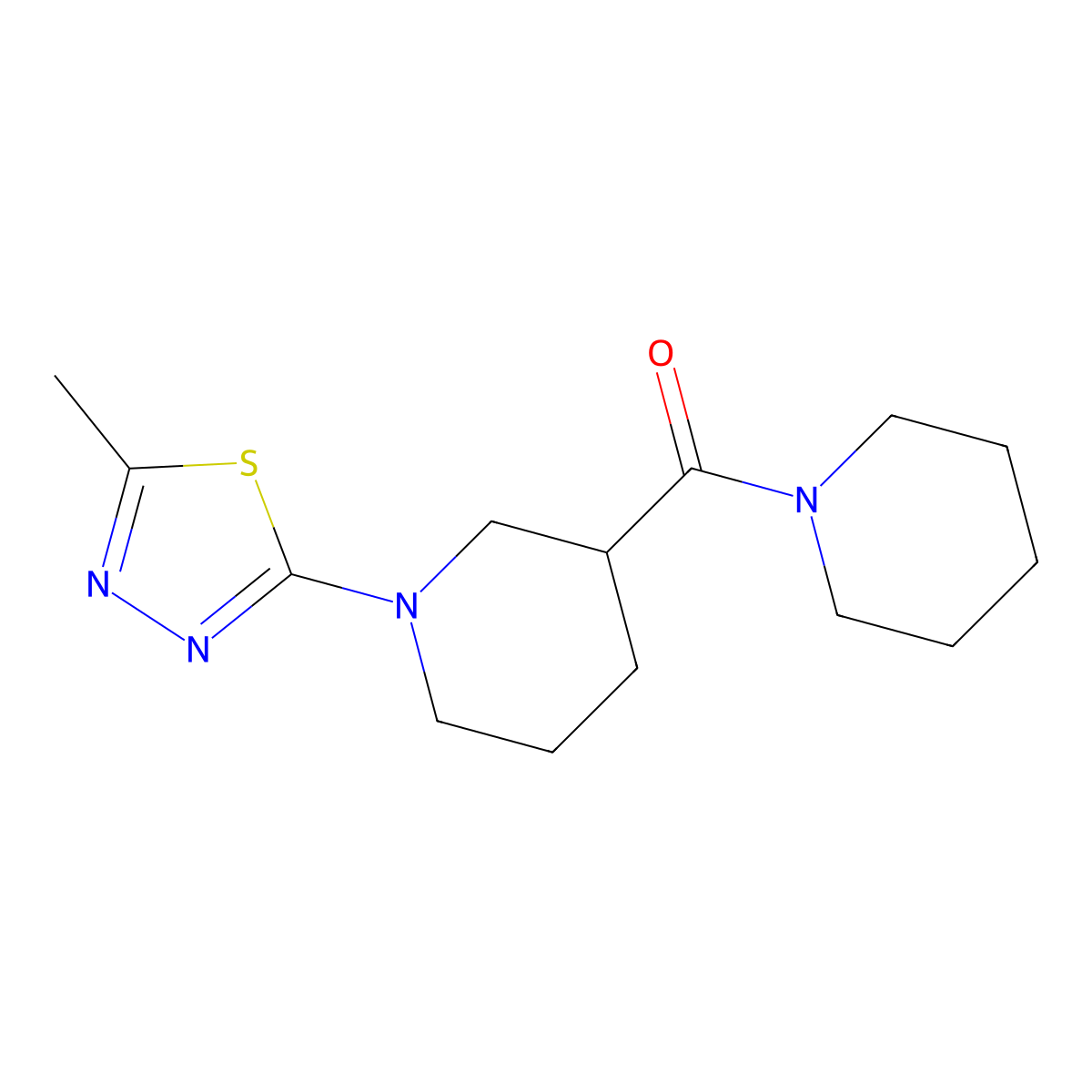 1-(5-Methyl-1,3,4-thiadiazol-2-yl)-3-(piperidine-1-carbonyl)piperidine molecular structure, CAS 2877641-66-0