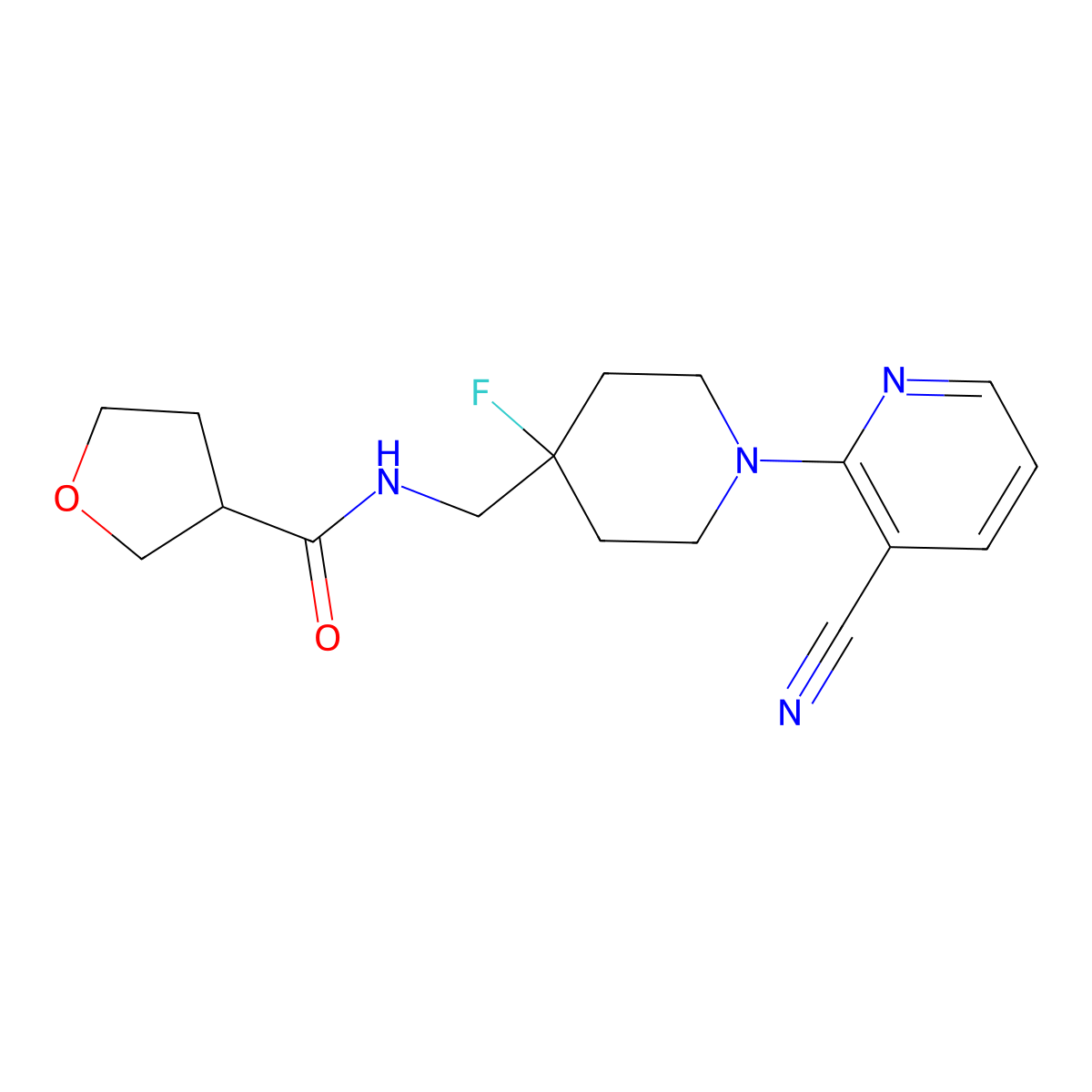 N-{[1-(3-cyanopyridin-2-yl)-4-fluoropiperidin-4-yl]methyl}oxolane-3-carboxamide molecular structure, CAS 2877641-68-2
