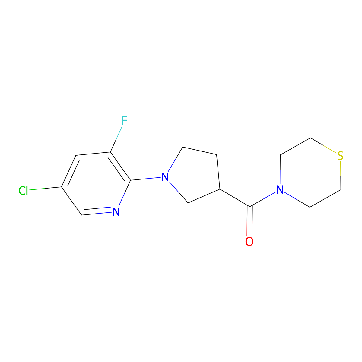 4-[1-(5-Chloro-3-fluoropyridin-2-yl)pyrrolidine-3-carbonyl]thiomorpholine molecular structure, CAS 2877641-77-3
