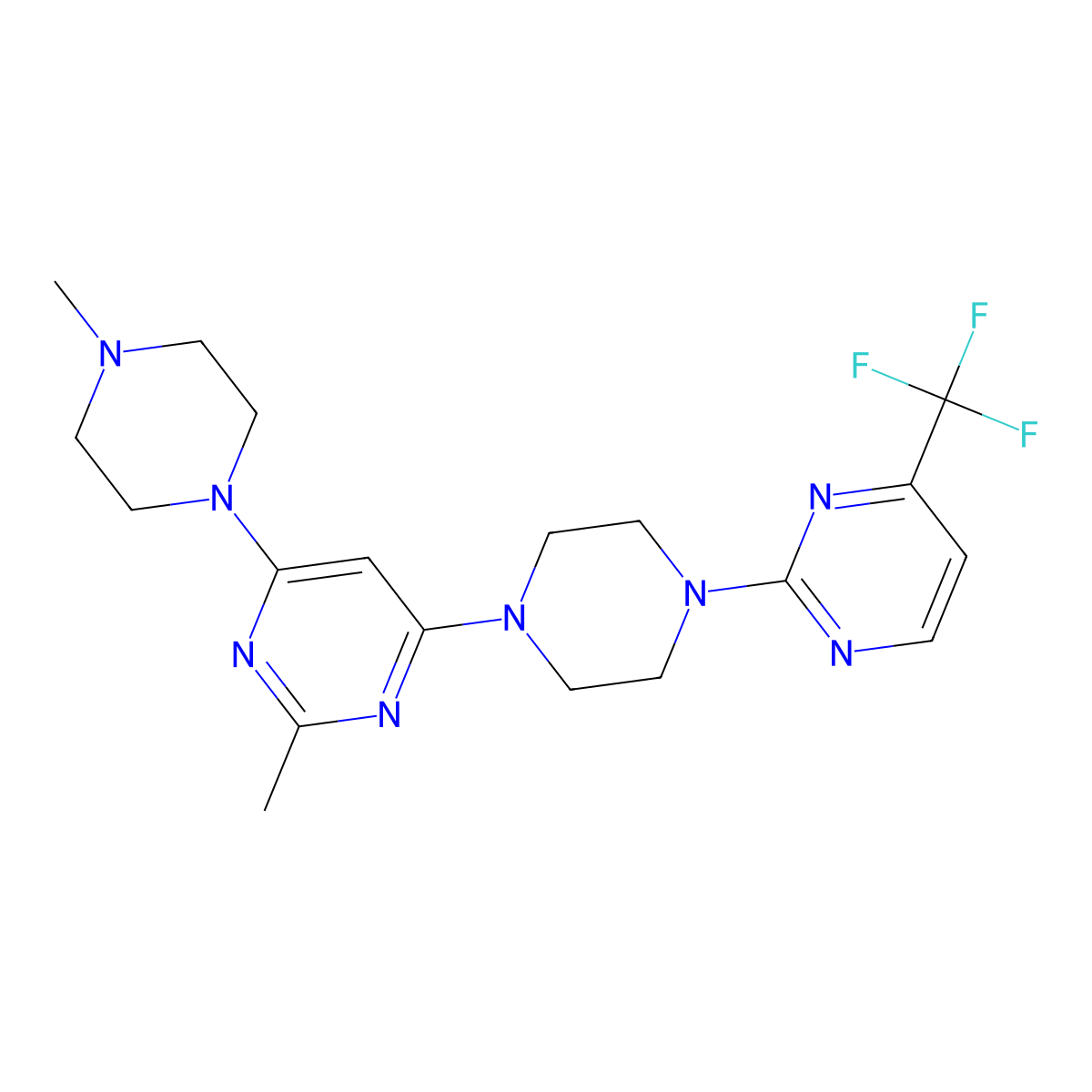 2-Methyl-4-(4-methylpiperazin-1-yl)-6-{4-[4-(trifluoromethyl)pyrimidin-2-yl]piperazin-1-yl}pyrimidine molecular structure, CAS 2877641-80-8