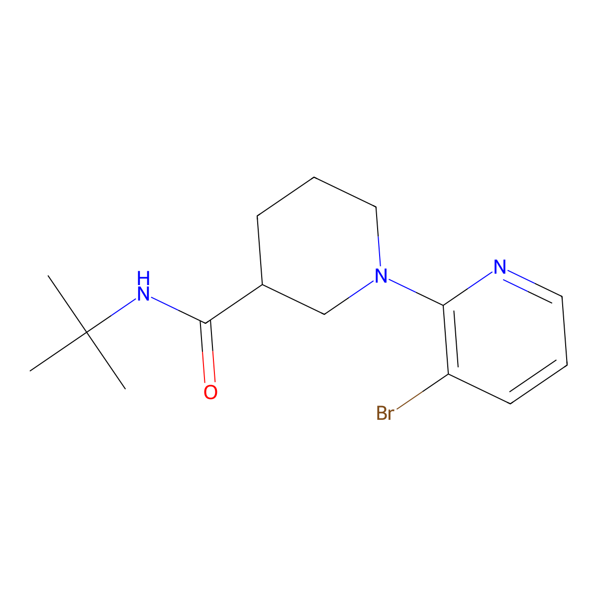 1-(3-bromopyridin-2-yl)-N-tert-butylpiperidine-3-carboxamide molecular structure, CAS 2877641-84-2