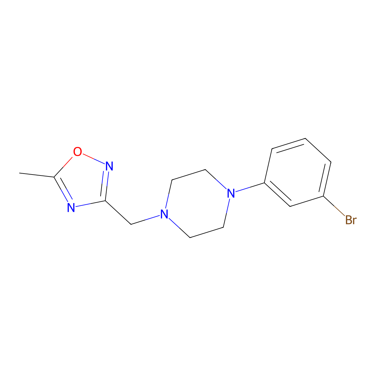 1-(3-Bromophenyl)-4-[(5-methyl-1,2,4-oxadiazol-3-yl)methyl]piperazine molecular structure, CAS 2877641-97-7