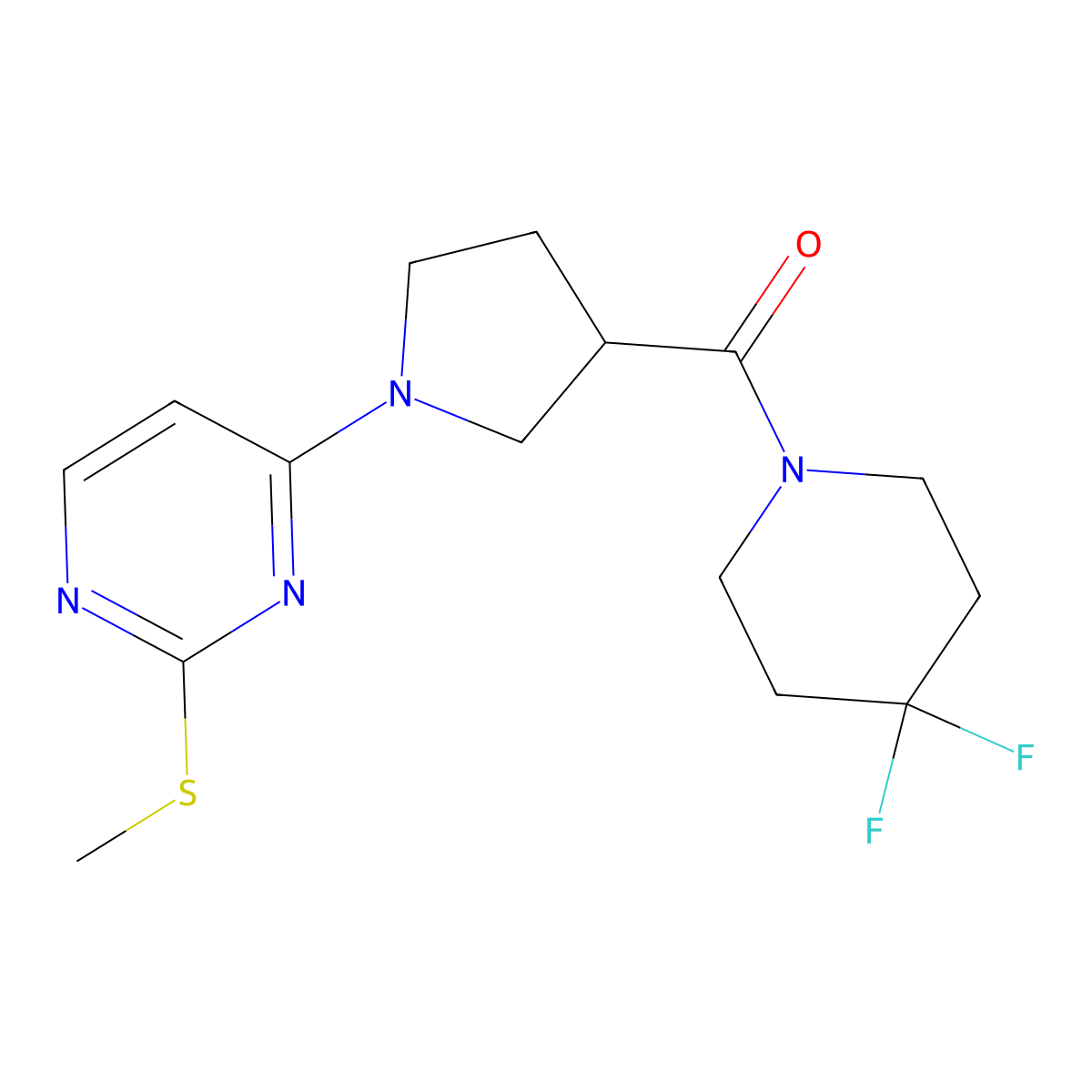 4-[3-(4,4-Difluoropiperidine-1-carbonyl)pyrrolidin-1-yl]-2-(methylsulfanyl)pyrimidine molecular structure, CAS 2877641-98-8