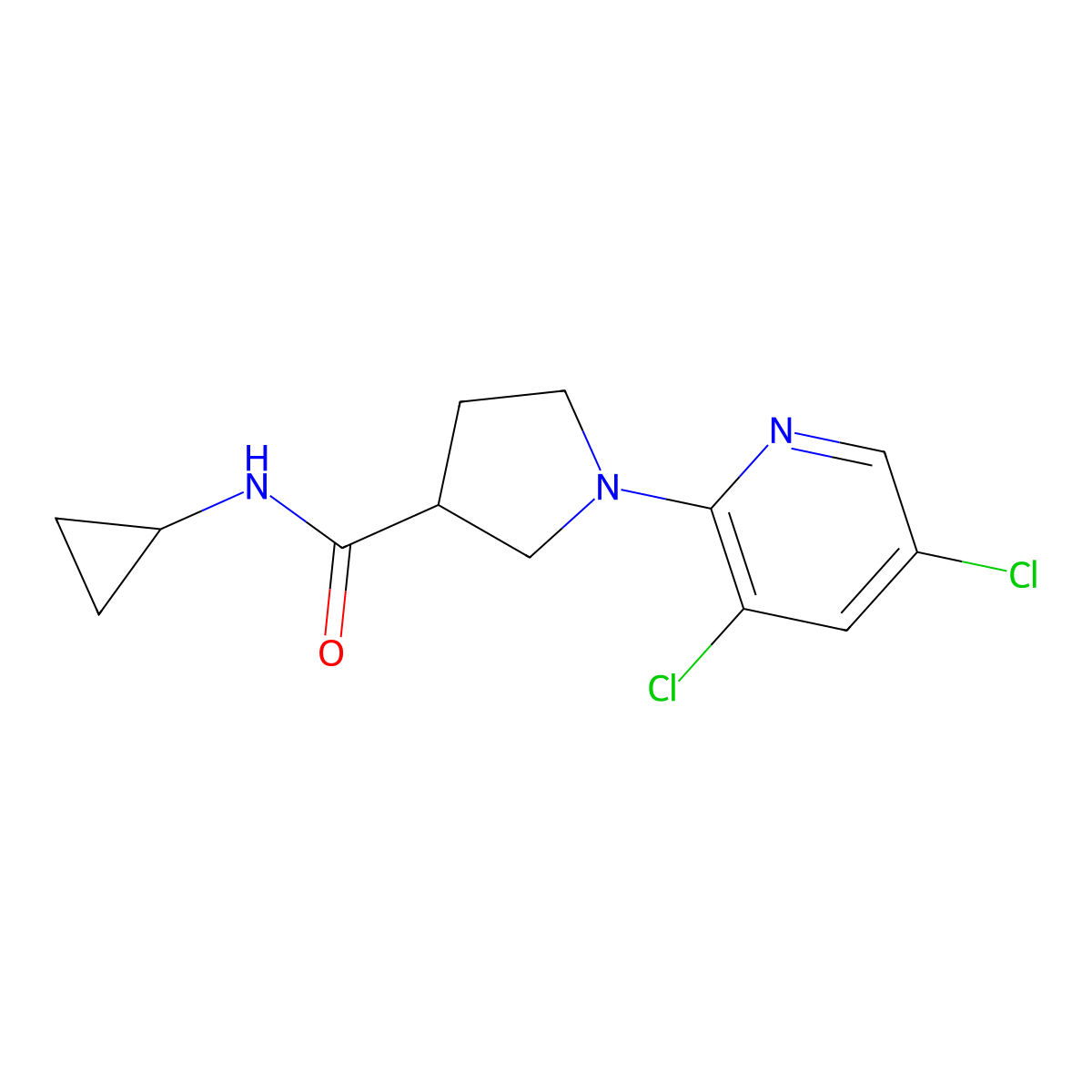 N-cyclopropyl-1-(3,5-dichloropyridin-2-yl)pyrrolidine-3-carboxamide molecular structure, CAS 2877642-00-5