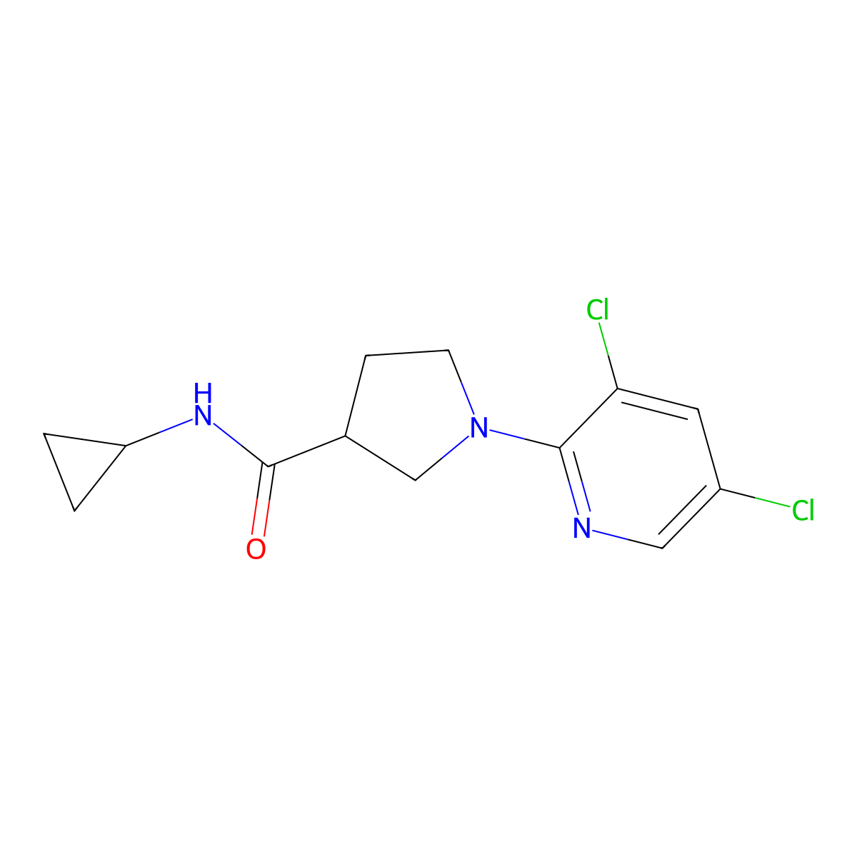 N-cyclopropyl-1-(3,5-dichloropyridin-2-yl)pyrrolidine-3-carboxamide molecular structure, CAS 2877642-00-5