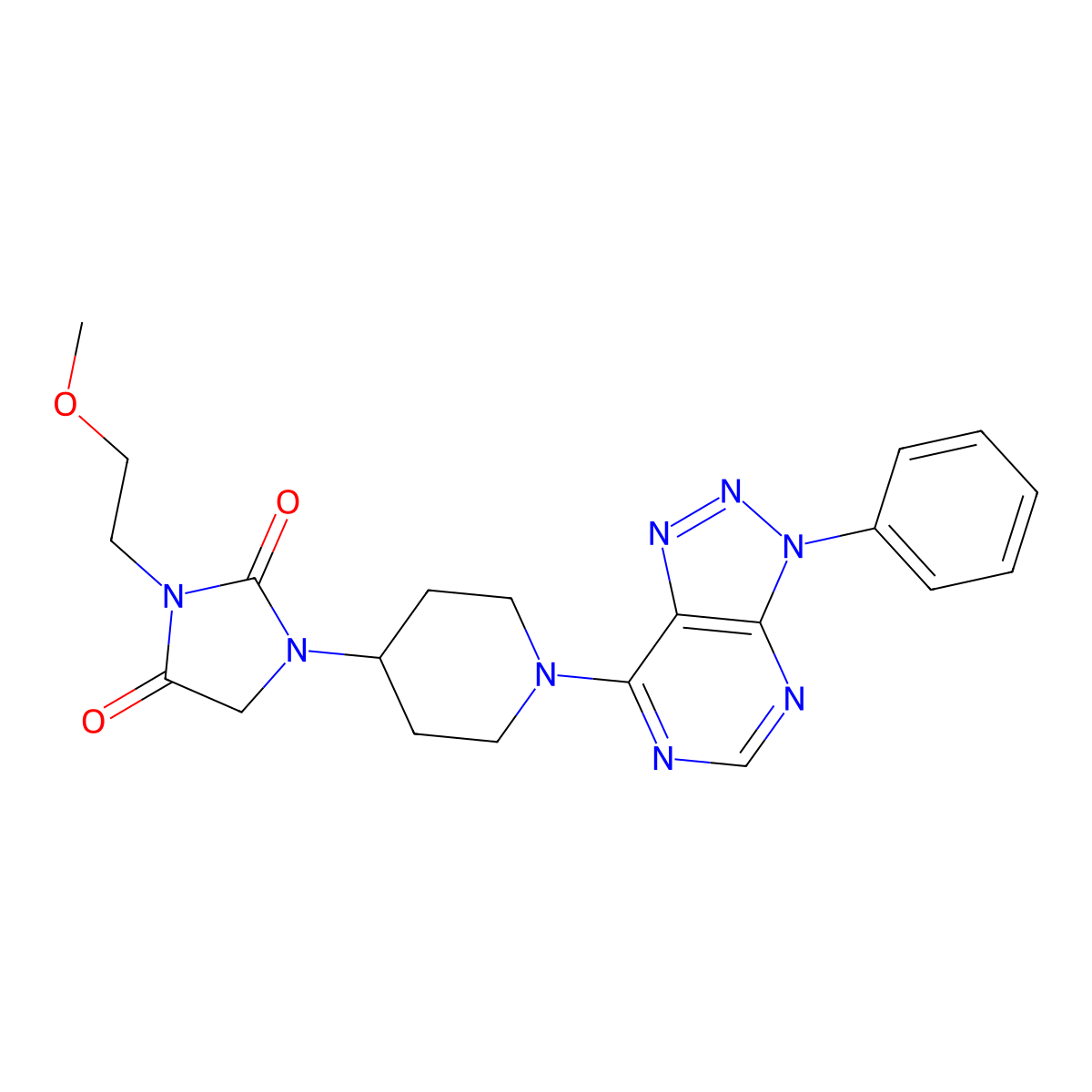 3-(2-methoxyethyl)-1-(1-{3-phenyl-3H-[1,2,3]triazolo[4,5-d]pyrimidin-7-yl}piperidin-4-yl)imidazolidine-2,4-dione molecular structure, CAS 2877642-01-6