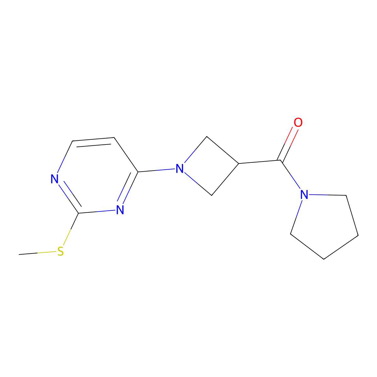 2-(Methylsulfanyl)-4-[3-(pyrrolidine-1-carbonyl)azetidin-1-yl]pyrimidine molecular structure, CAS 2877642-02-7