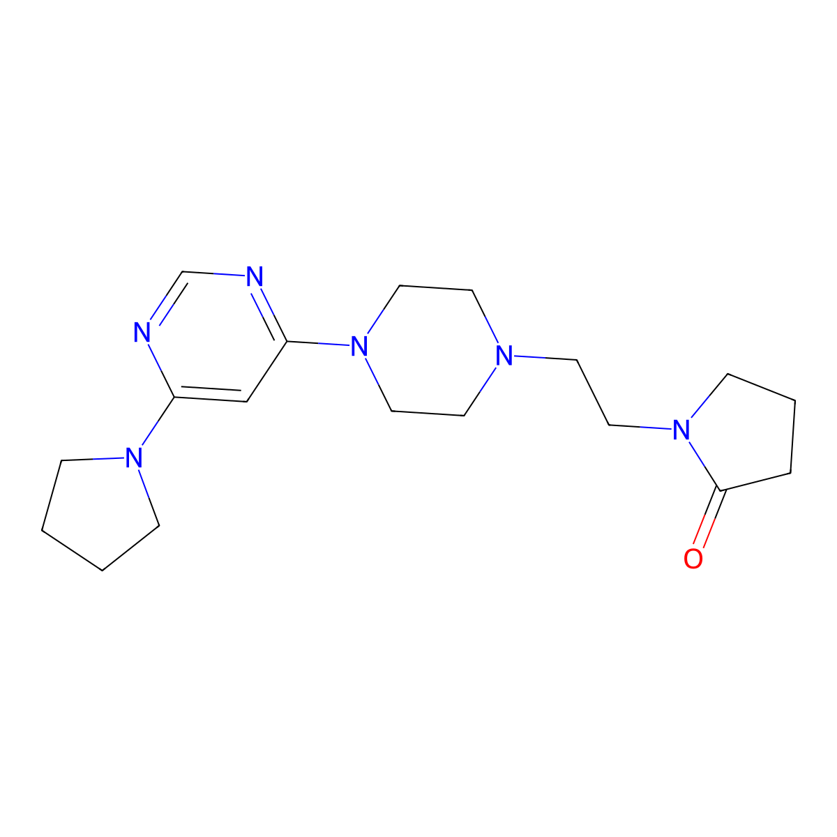 1-(2-{4-[6-(Pyrrolidin-1-yl)pyrimidin-4-yl]piperazin-1-yl}ethyl)pyrrolidin-2-one molecular structure, CAS 2877642-04-9