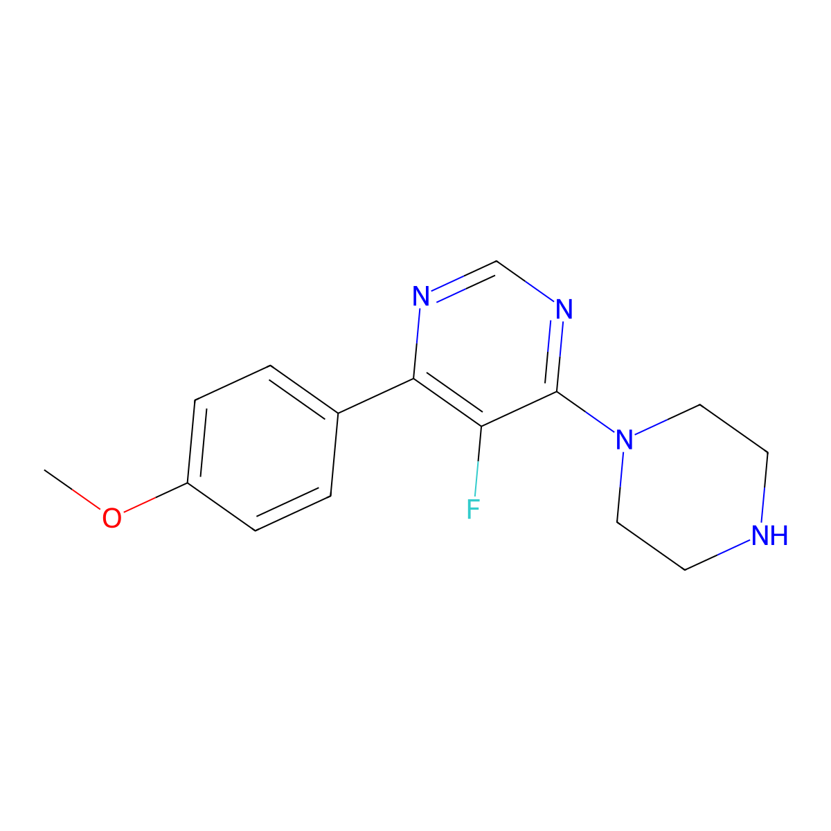 5-Fluoro-4-(4-methoxyphenyl)-6-(piperazin-1-yl)pyrimidine molecular structure, CAS 2877642-07-2