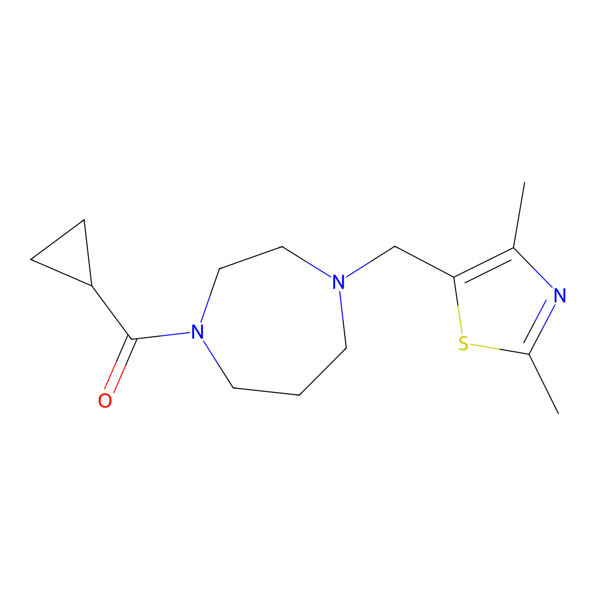 1-Cyclopropanecarbonyl-4-[(2,4-dimethyl-1,3-thiazol-5-yl)methyl]-1,4-diazepane molecular structure, CAS 2877642-10-7