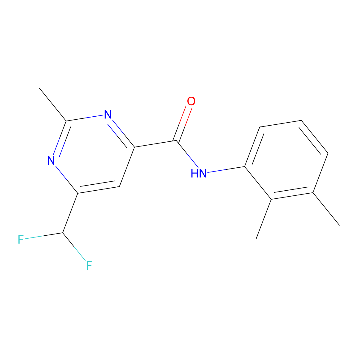 6-(difluoromethyl)-N-(2,3-dimethylphenyl)-2-methylpyrimidine-4-carboxamide molecular structure, CAS 2877642-17-4