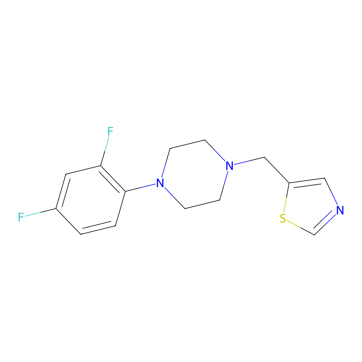 1-(2,4-Difluorophenyl)-4-[(1,3-thiazol-5-yl)methyl]piperazine molecular structure, CAS 2877642-19-6