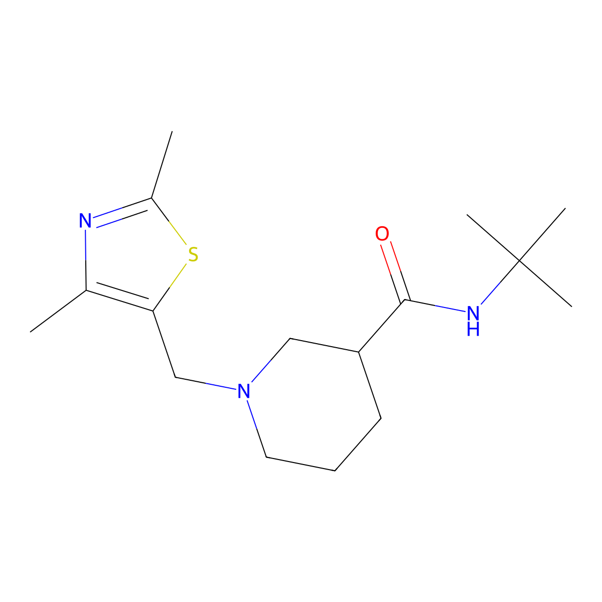 N-tert-butyl-1-[(2,4-dimethyl-1,3-thiazol-5-yl)methyl]piperidine-3-carboxamide molecular structure, CAS 2877642-20-9