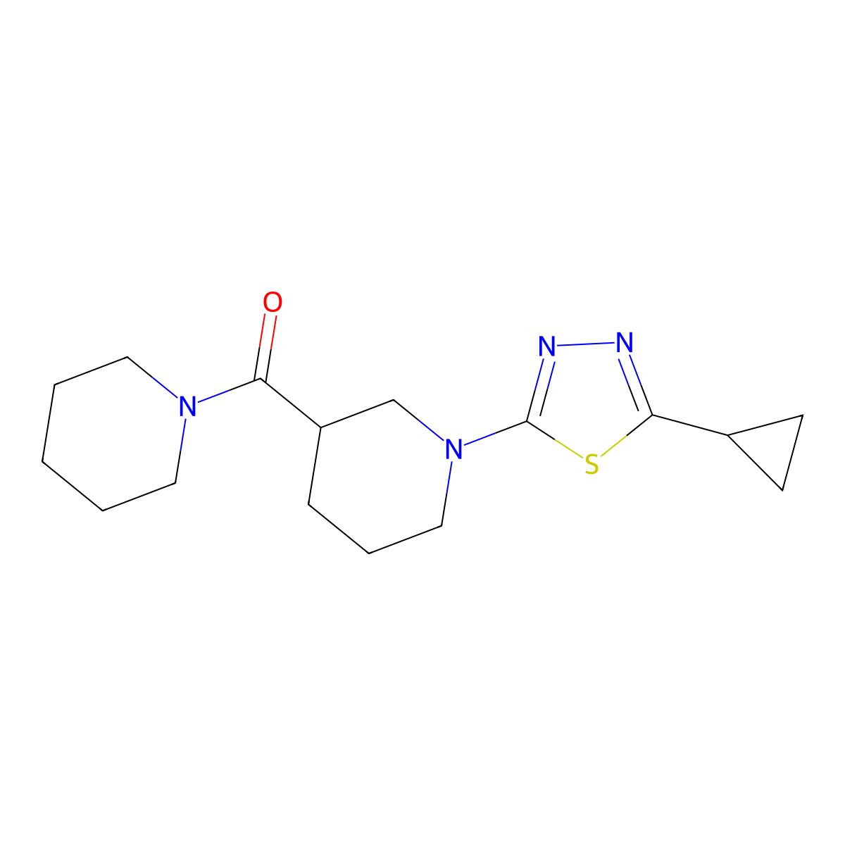 1-(5-Cyclopropyl-1,3,4-thiadiazol-2-yl)-3-(piperidine-1-carbonyl)piperidine molecular structure, CAS 2877642-26-5