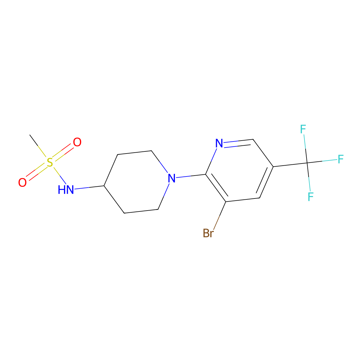 N-{1-[3-bromo-5-(trifluoromethyl)pyridin-2-yl]piperidin-4-yl}methanesulfonamide molecular structure, CAS 2877642-28-7