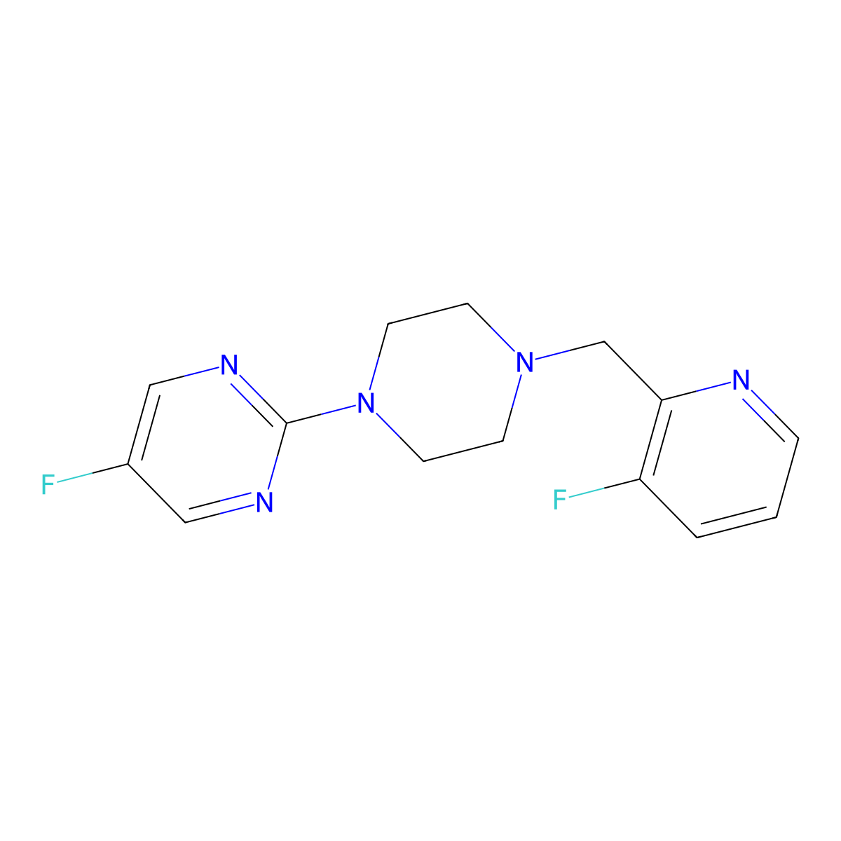 5-Fluoro-2-{4-[(3-fluoropyridin-2-yl)methyl]piperazin-1-yl}pyrimidine molecular structure, CAS 2877642-29-8