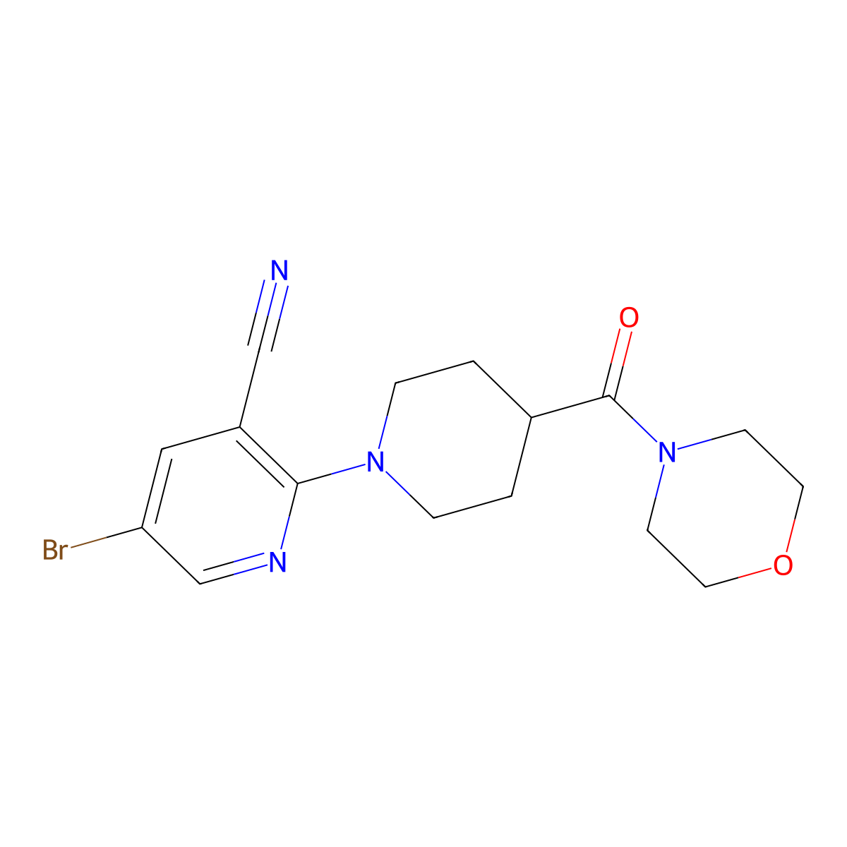 5-Bromo-2-[4-(morpholine-4-carbonyl)piperidin-1-yl]pyridine-3-carbonitrile molecular structure, CAS 2877642-30-1