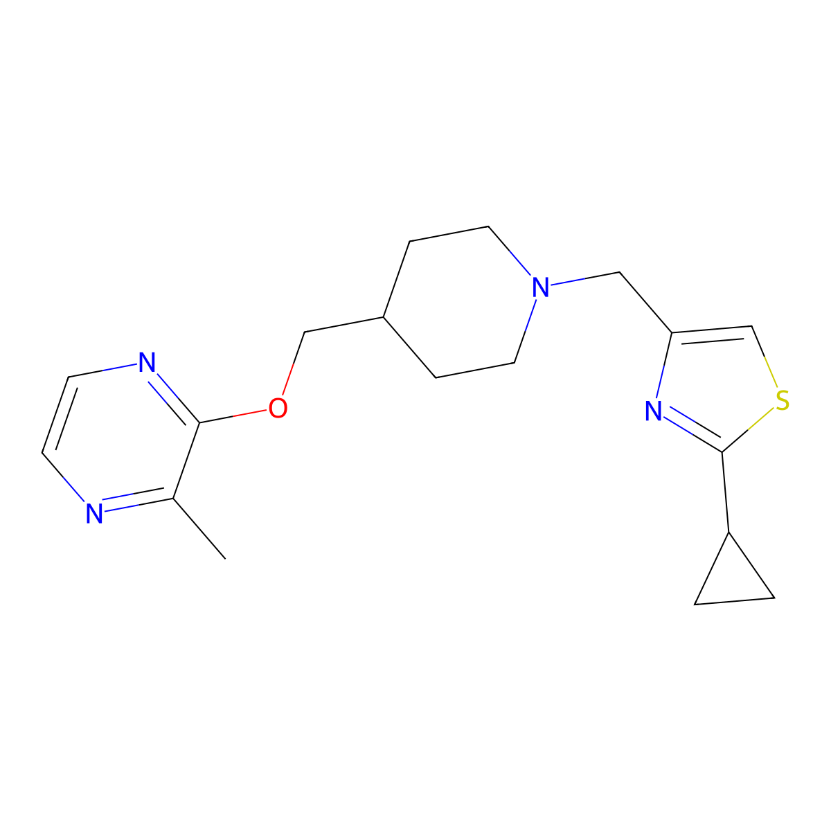 2-({1-[(2-Cyclopropyl-1,3-thiazol-4-yl)methyl]piperidin-4-yl}methoxy)-3-methylpyrazine molecular structure, CAS 2877642-37-8